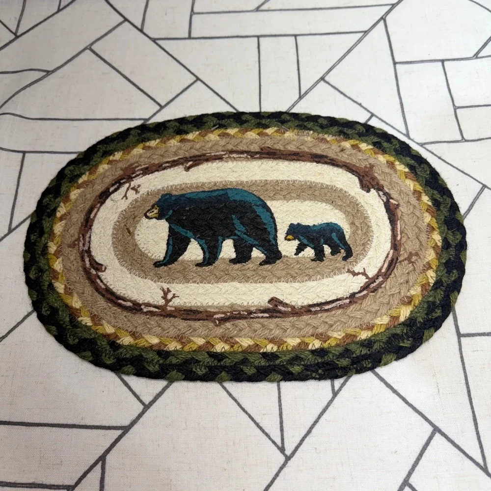 Capitol Earth Rugs Oval Jute Mat 10x15 Multicolor Mama & Baby Bear Jan Harless